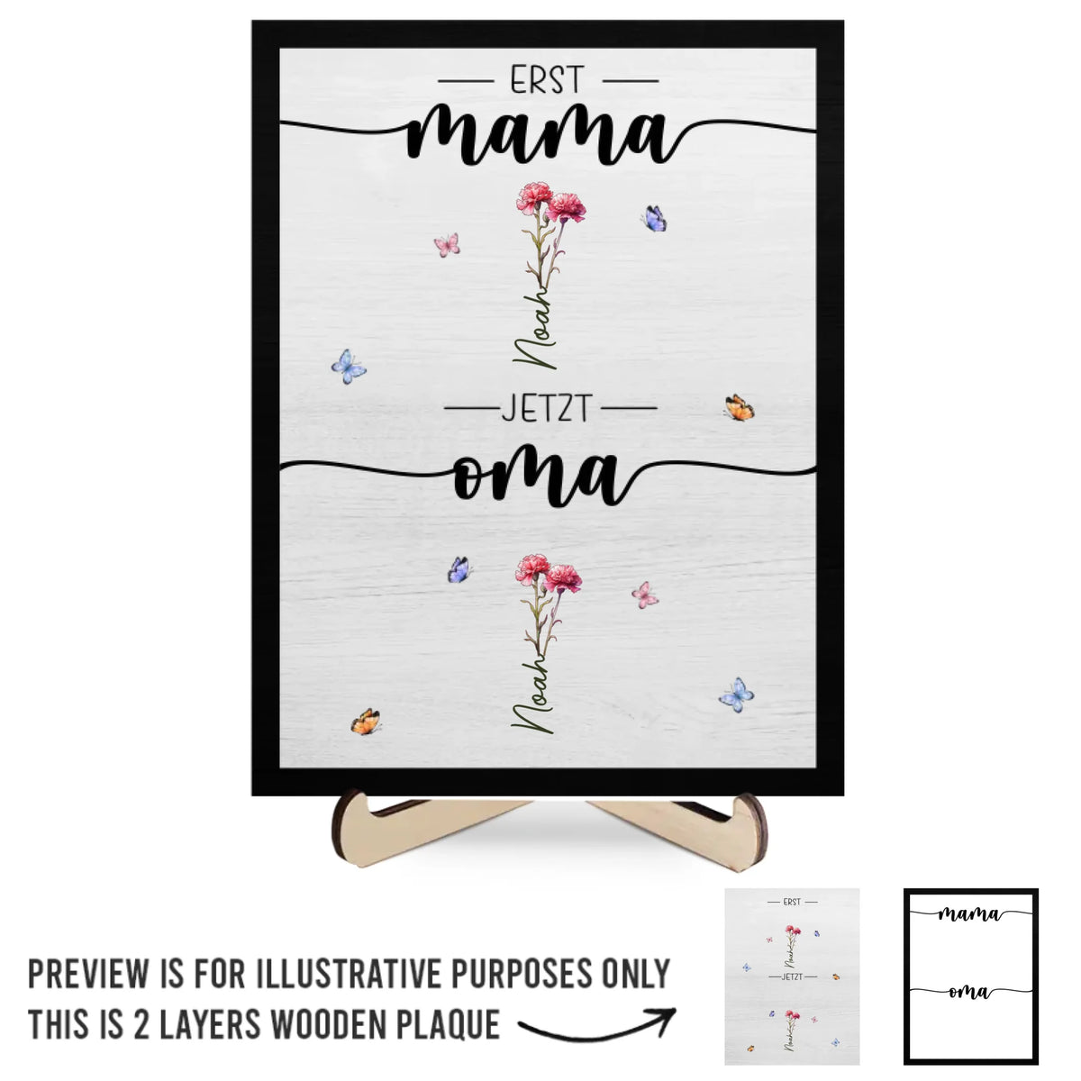 Personalisierte, zweilagige Holzplakette mit Ständer – Geschenk für Mama, Oma – Du Bist Das, Was Uns Zusammenhält