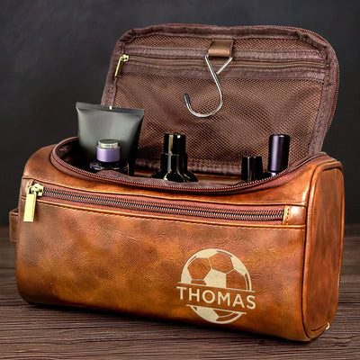 Personalisierte Leder-Kulturtasche mit Gravur - - Personalisierte Sportgeburtstagsgeschenke für Sportfans und Sportliebhaber – Sportmomente, Die Bleiben