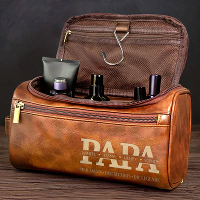 Personalisierte Leder-Kulturtasche mit Gravur – Perfektes Geburtstagsgeschenk für Papa, Opa – Der Mann, Der Mythos, Die Legende