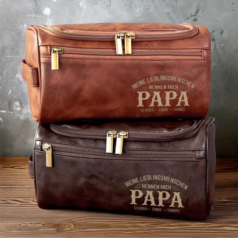 Personalisierte Leder-kulturtasche mit Gravur - Perfektes Geburtstagsgeschenk für Papa, Opa - Mein Lieblingsmensch Nennt Mich Papa