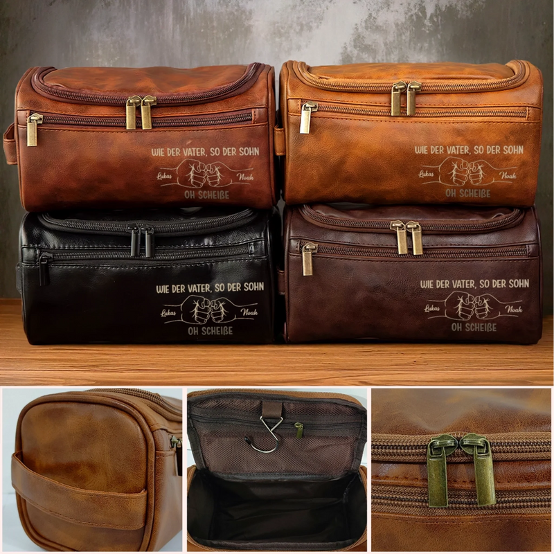 Personalisierte Leder-kulturtasche mit Gravur - Perfektes Geburtstagsgeschenk für Vater, Mutter und Sohn - Wie Der Vater, So Der Sohn
