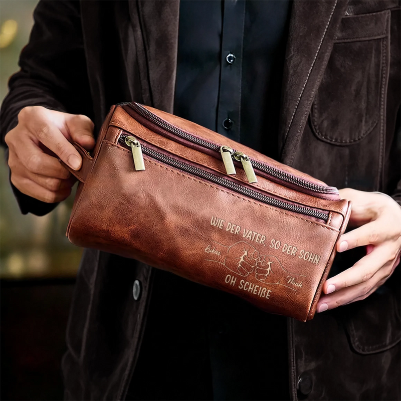 Personalisierte Leder-kulturtasche mit Gravur - Perfektes Geburtstagsgeschenk für Vater, Mutter und Sohn - Wie Der Vater, So Der Sohn