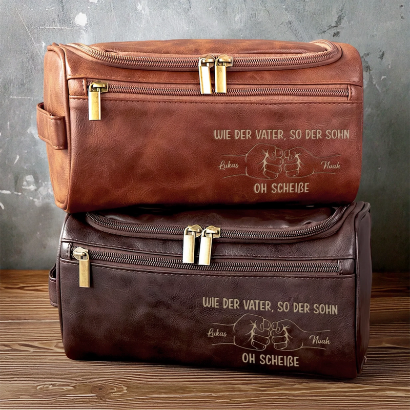 Personalisierte Leder-kulturtasche mit Gravur - Perfektes Geburtstagsgeschenk für Vater, Mutter und Sohn - Wie Der Vater, So Der Sohn