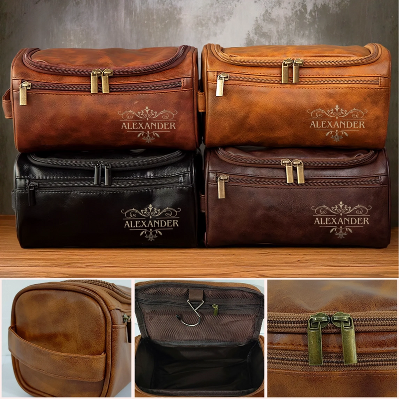 Personalisierte Leder-kulturtasche mit Gravur - Perfektes Geburtstagsgeschenk für Papa, Bruder, Opa oder Ehemann - Geeignet für Alle Strecken