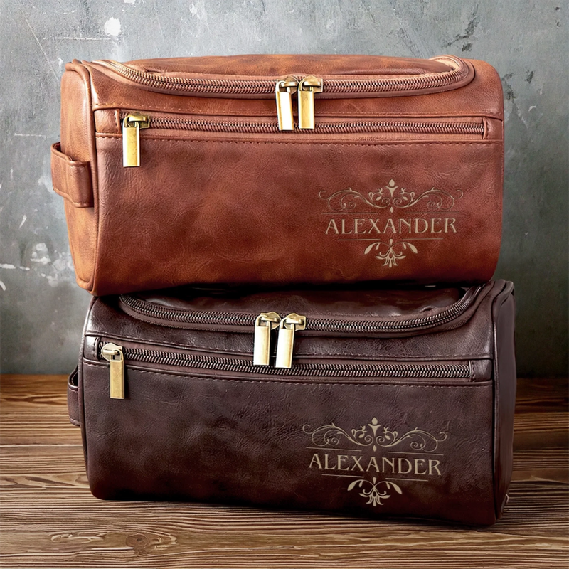 Personalisierte Leder-kulturtasche mit Gravur - Perfektes Geburtstagsgeschenk für Papa, Bruder, Opa oder Ehemann - Geeignet für Alle Strecken