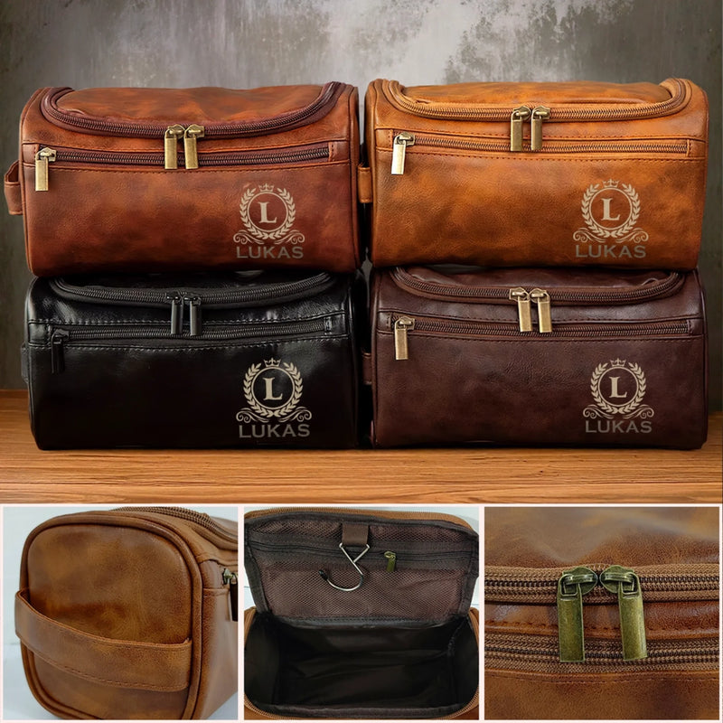 Personalisierte Leder-kulturtasche mit Gravur - Personalisierte Weihnachts- und Geburtstagsgeschenke für Papa, Bruder, Sohn, Ehemann, Trauzeugin, beste Freunde – Ein Zeitloses Geschenk