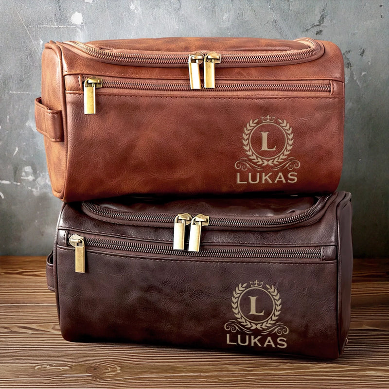 Personalisierte Leder-kulturtasche mit Gravur - Personalisierte Weihnachts- und Geburtstagsgeschenke für Papa, Bruder, Sohn, Ehemann, Trauzeugin, beste Freunde – Ein Zeitloses Geschenk