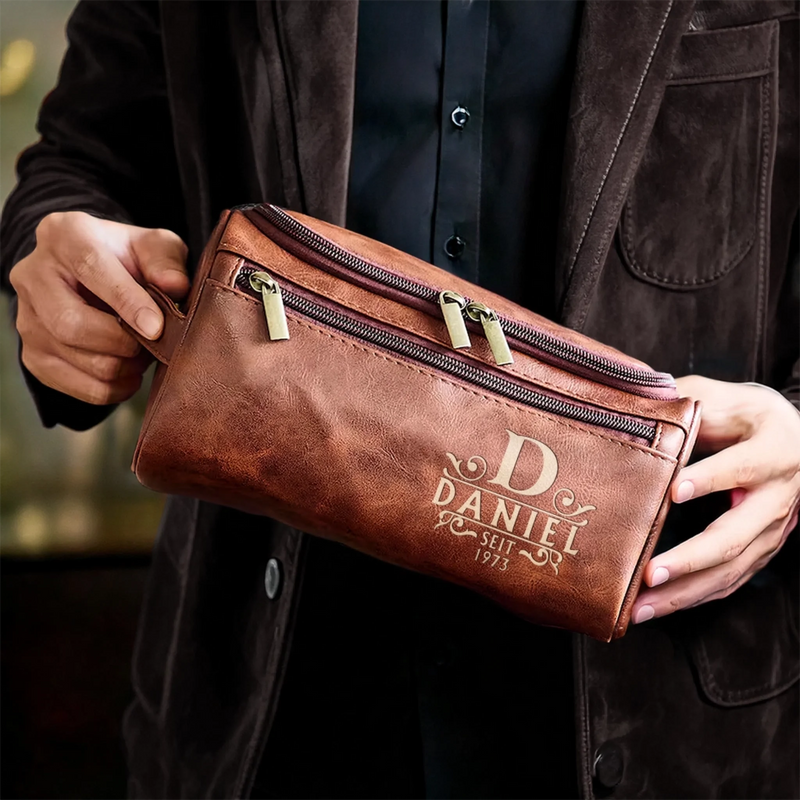Personalisierte Leder-kulturtasche mit Gravur - Personalisierte Weihnachts- und Geburtstagsgeschenke für Papa, Bruder, Sohn, Ehemann, Trauzeugin, beste Freunde – Ein Geschenk, Das Bleibt