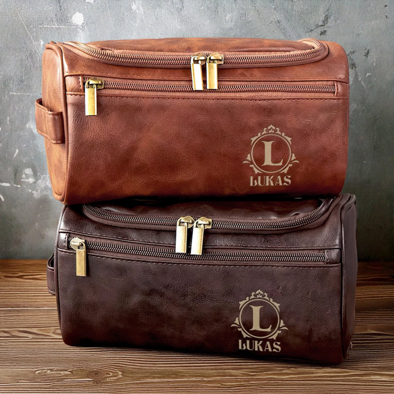 Personalisierte Leder-kulturtasche mit Gravur - Personalisierte Weihnachts- und Geburtstagsgeschenke für Papa, Bruder, Sohn, Ehemann, Trauzeugin, beste Freunde – Zeitlos Schön, Perfekt Für Jeden Anlass