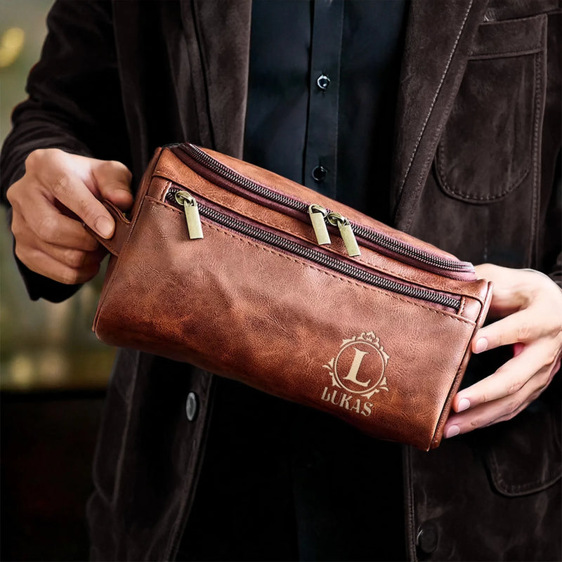 Personalisierte Leder-kulturtasche mit Gravur - Personalisierte Weihnachts- und Geburtstagsgeschenke für Papa, Bruder, Sohn, Ehemann, Trauzeugin, beste Freunde – Zeitlos Schön, Perfekt Für Jeden Anlass