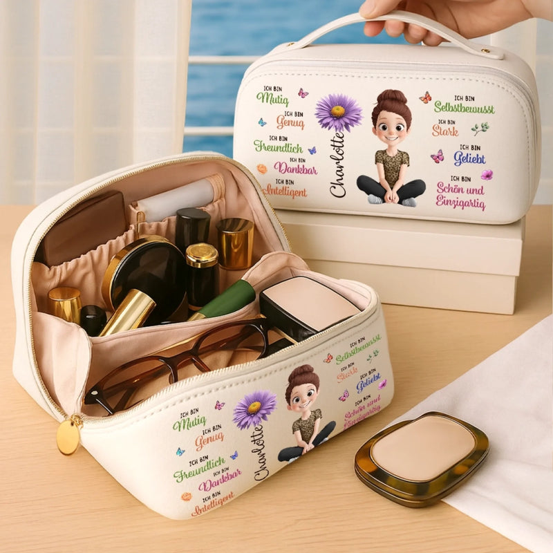 Personalisierter Reise-kulturbeutel Aus Pu-leder – Geburtstagsgeschenk Für Frauen, Beste Freundinnen, Schwestern, Freundinnen Oder Für Dich Selbst – Ich Bin Stark