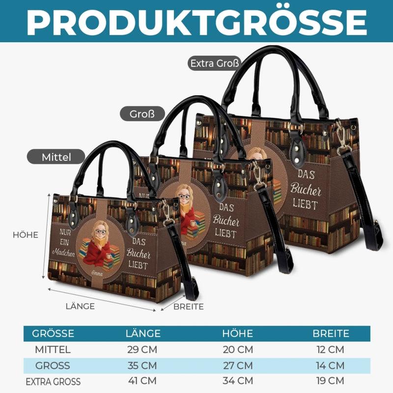 Personalisierte Lederhandtasche nach Maß - Personalisierte Weihnachtsgeschenke Für Buchliebhaber, Bücherwürmer, Leser - Bücher Sind Meine Besten Freunde