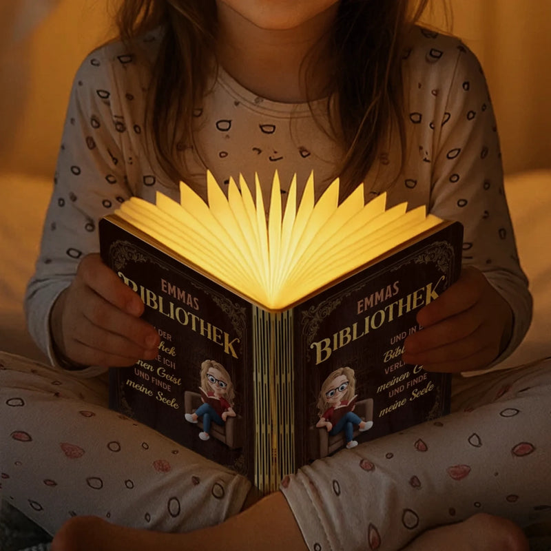 Individuelle Faltbare Led-magie-buchlampe - Personalisierte Büchergeschenke Für Buchliebhaber, Bücherwürmer, Leser - In Der Bibliothek Verliere Ich Meinen Geist