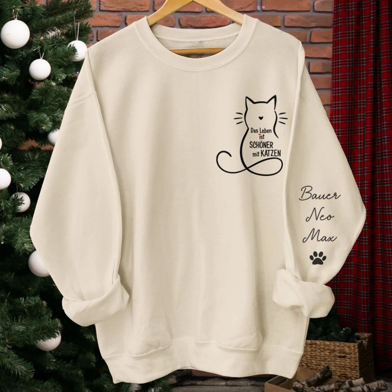 Personalisiertes Unisex-Sweatshirt oder Hoodie mit Ärmeldesign – Personalisierte Weihnachts- und Geburtstagsgeschenke für Katzenliebhaber, Katzenmamas und -papas – Zuhause riecht es nach Katzenfell