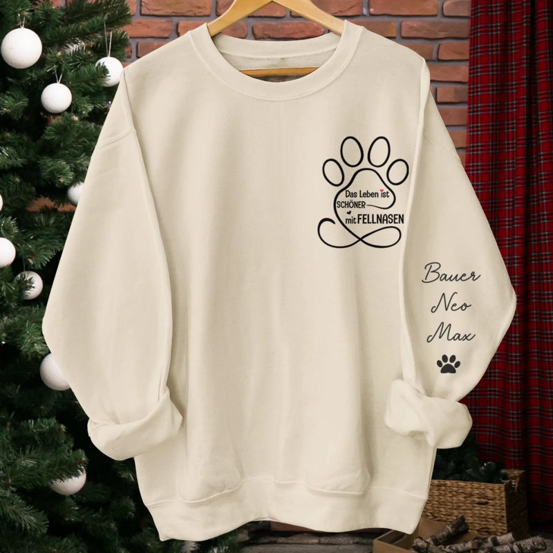 Personalisiertes Unisex-Sweatshirt oder Hoodie mit Ärmeldesign – Personalisierte Geburtstagsgeschenke für Hunde- und Katzenliebhaber, Hundeeltern und Katzenbesitzer – Geliebt Von Meiner Fellnasen-Crew