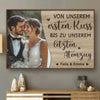 Personalisiertes Horizontales Poster mit Foto – Personalisierte Hochzeitsgeschenke zum Jahrestag für Ehemann und Ehefrau, Ihn und Sie – Von Unserem Ersten Kuss