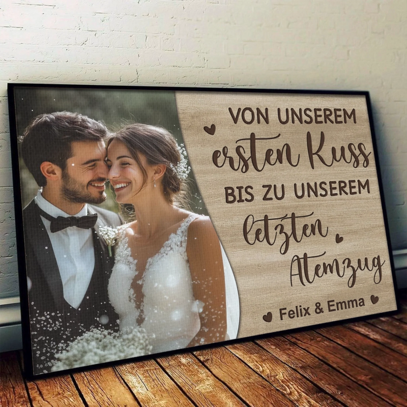 Personalisiertes Horizontales Poster mit Foto – Personalisierte Hochzeitsgeschenke zum Jahrestag für Ehemann und Ehefrau, Ihn und Sie – Von Unserem Ersten Kuss
