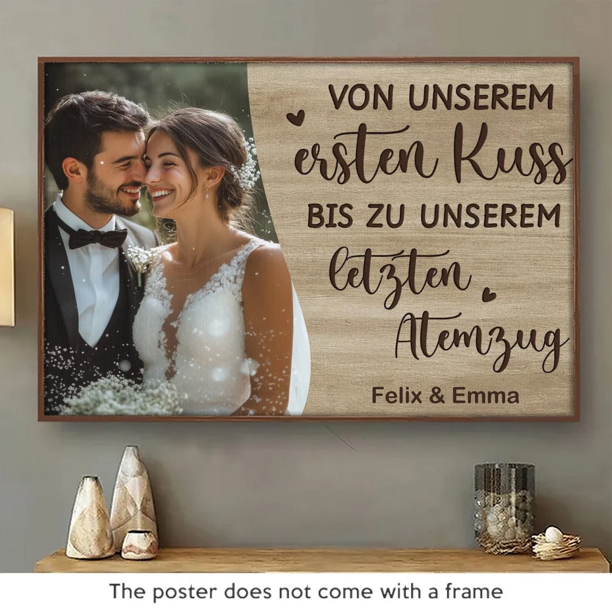 Personalisiertes Horizontales Poster mit Foto – Personalisierte Hochzeitsgeschenke zum Jahrestag für Ehemann und Ehefrau, Ihn und Sie – Von Unserem Ersten Kuss
