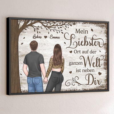 Personalisiertes Horizontales Poster – Personalisierte Hochzeitsgeschenke zum Jahrestag für Ehemann und Ehefrau, Ihn und Sie – Mein Liebster Ort Auf Der Ganzen Welt Ist Neben Dir