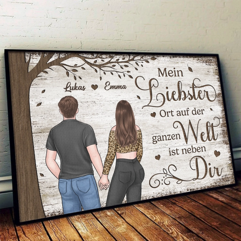 Personalisiertes Horizontales Poster – Personalisierte Hochzeitsgeschenke zum Jahrestag für Ehemann und Ehefrau, Ihn und Sie – Mein Liebster Ort Auf Der Ganzen Welt Ist Neben Dir