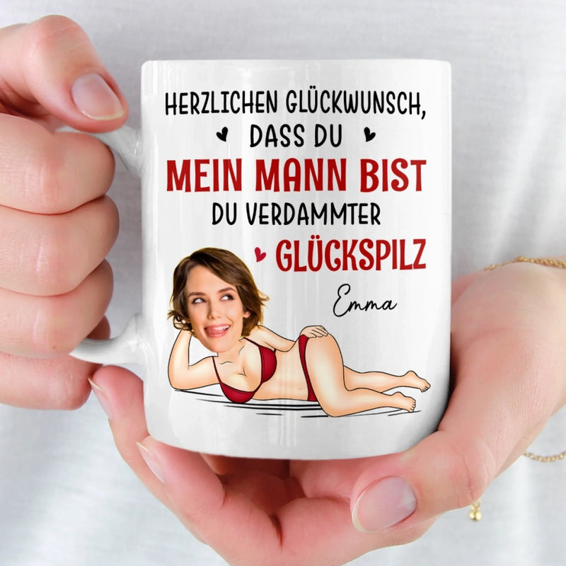 Benutzerdefinierte Tasse mit Foto – Personalisierte Hochzeitsgeschenke zum Jahrestag für Ehemann und Ehefrau, Ihn und Sie – Herzlichen Glückwunsch, Dass Du Mein Ehemann Geworden Bist