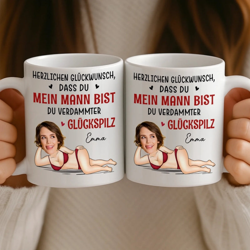 Benutzerdefinierte Tasse mit Foto – Personalisierte Hochzeitsgeschenke zum Jahrestag für Ehemann und Ehefrau, Ihn und Sie – Herzlichen Glückwunsch, Dass Du Mein Ehemann Geworden Bist