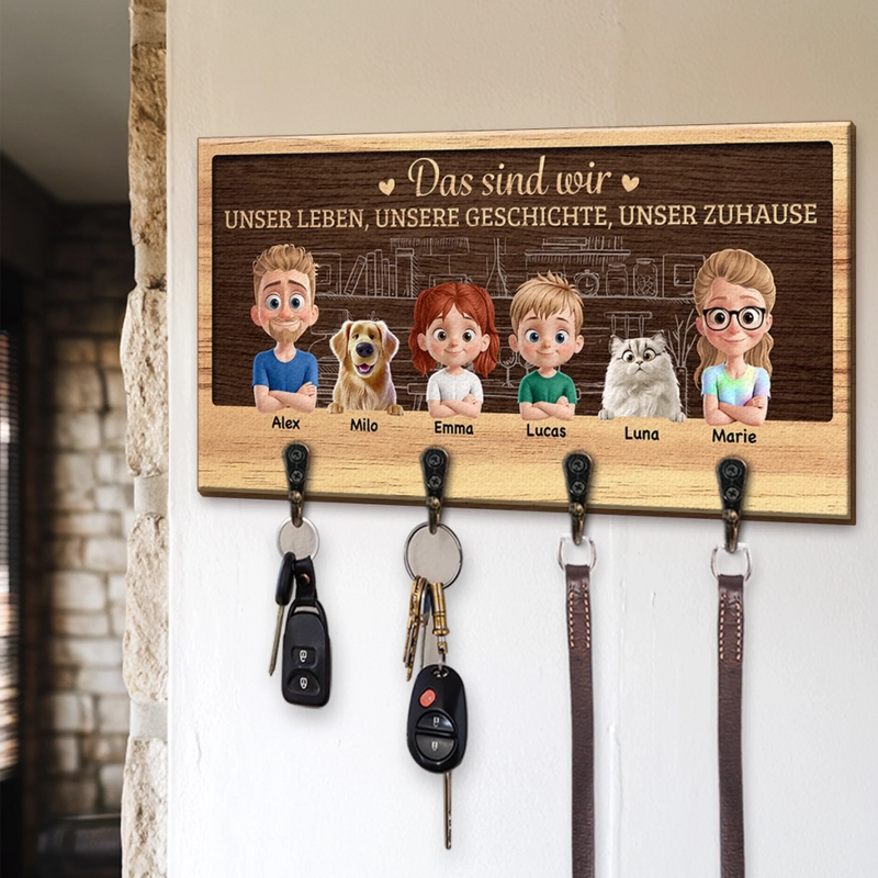 Personalisierter Schlüsselanhänger – Individuelles Geburtstagsgeschenk Für Mama, Papa Und Kinder Hunde, Katzen – Das Sind Wir Unsere Zuhause