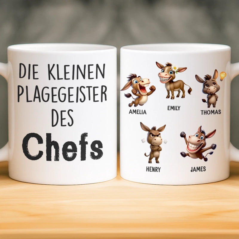 Benutzerdefinierte Tasse – Personalisierte Geburtstagsgeschenke für Kollegen, beste Arbeitsfreunde – Die Kleinen Plagegeister Des Chefs