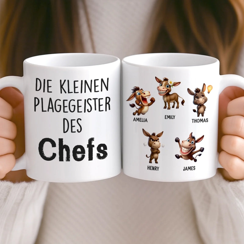 Benutzerdefinierte Tasse – Personalisierte Geburtstagsgeschenke für Kollegen, beste Arbeitsfreunde – Die Kleinen Plagegeister Des Chefs