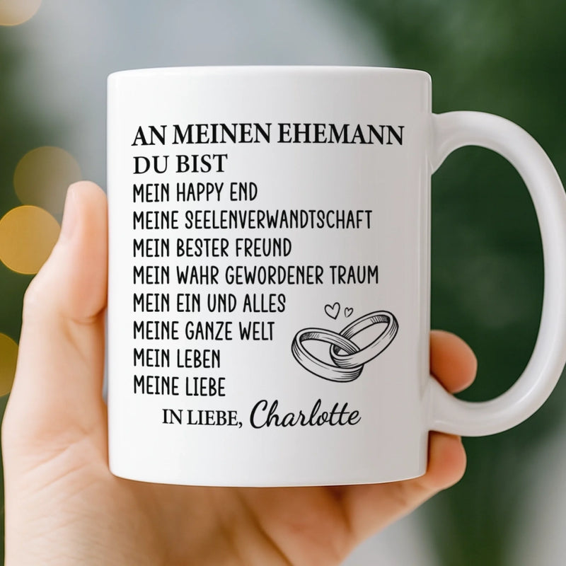 Benutzerdefinierte Tasse – Personalisierte Hochzeitsgeschenke zum Jahrestag für Ehemann und Ehefrau, Ihn und Sie – Du Bist Mein Happy End