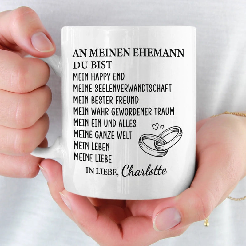 Benutzerdefinierte Tasse – Personalisierte Hochzeitsgeschenke zum Jahrestag für Ehemann und Ehefrau, Ihn und Sie – Du Bist Mein Happy End