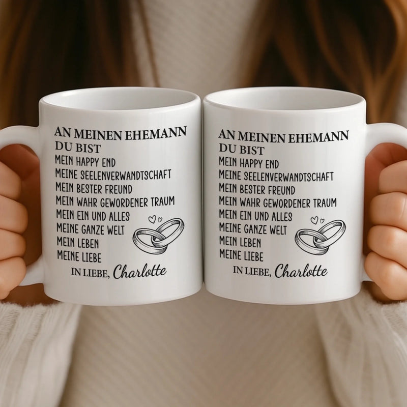 Benutzerdefinierte Tasse – Personalisierte Hochzeitsgeschenke zum Jahrestag für Ehemann und Ehefrau, Ihn und Sie – Du Bist Mein Happy End