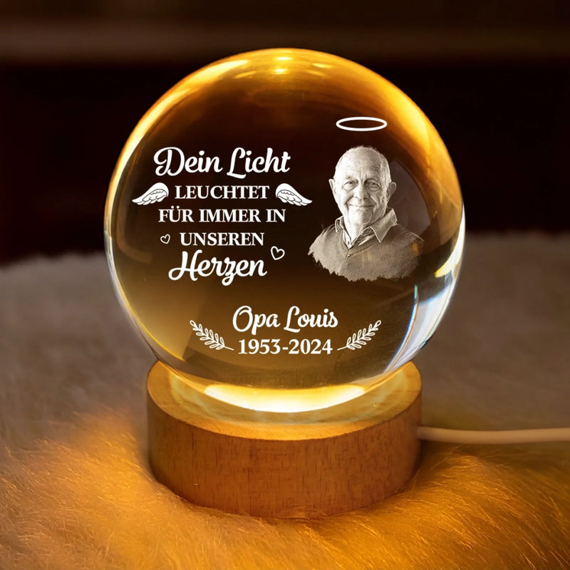Personalisierte Kristallkugellampe mit Foto –  Personalisierte Gedenkgeschenke zum Verlust von Mama und Papa – Dein Licht leuchtet für immer in unseren Herzen