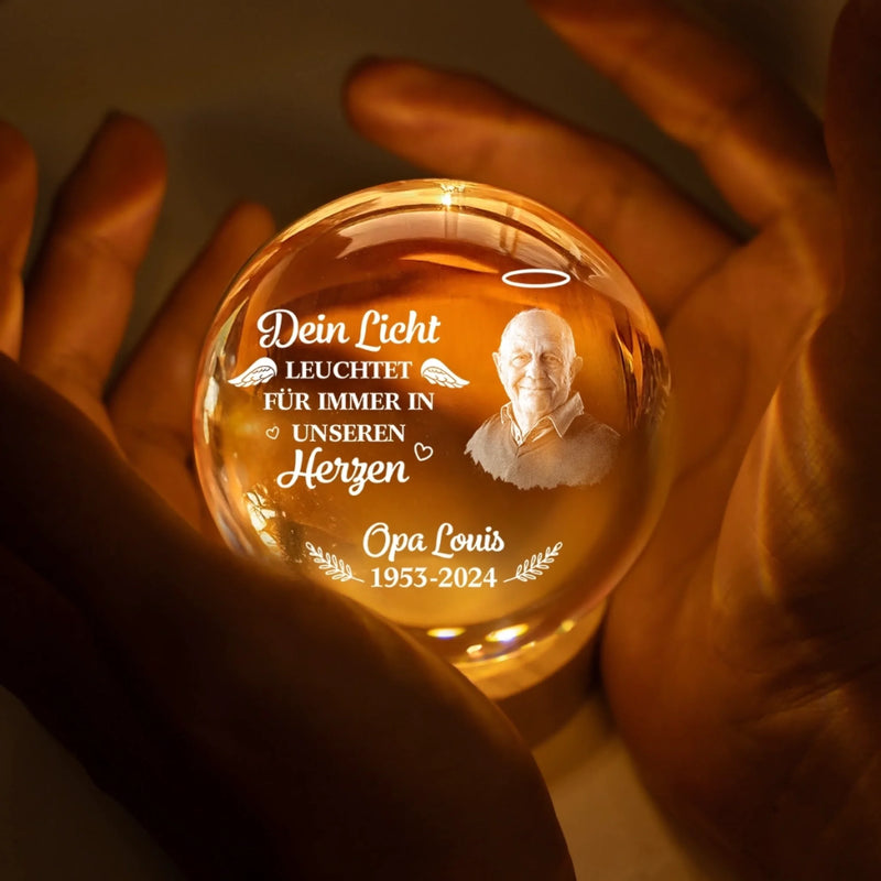 Personalisierte Kristallkugellampe mit Foto –  Personalisierte Gedenkgeschenke zum Verlust von Mama und Papa – Dein Licht leuchtet für immer in unseren Herzen