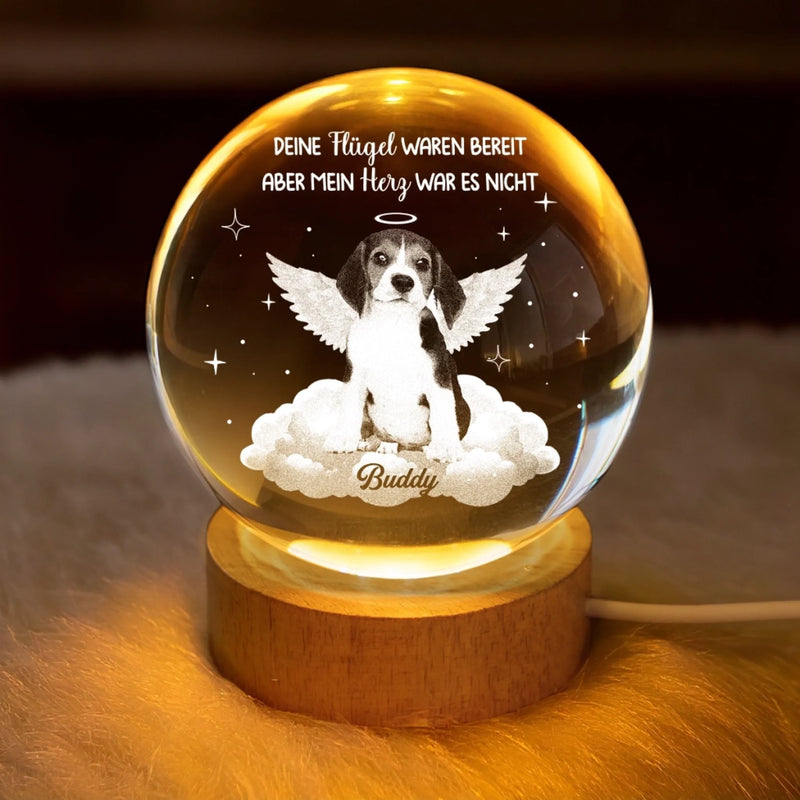 Personalisierte Kristallkugellampe mit Foto –  Personalisierte Trauergeschenke zum Gedenken an Haustiere für Hunde und Katzen – Dein Flug, mein Herzschmerz