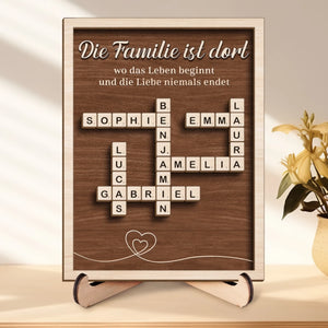 Personalisierte Zweilagige Holzplakette im Scrabble-stil – Personalisierte Geburtstagsgeschenke für beste Freunde, Familie – Die Familie ist dort, wo das Leben beginnt