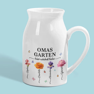 Personalisierte Blumenvase – Geschenk für Mama, Oma – Liebe wächst am besten in Omas Garten