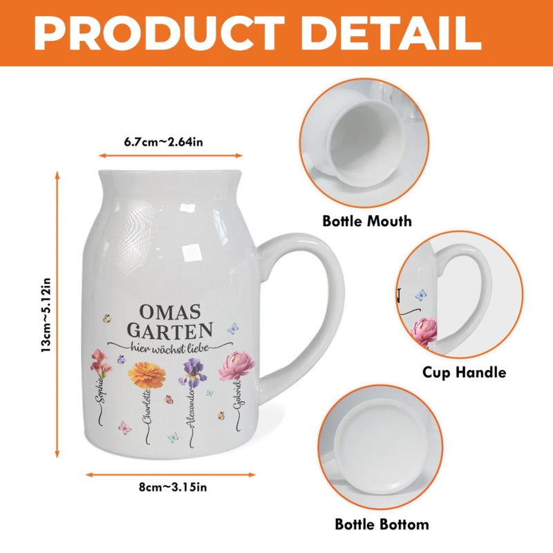 Personalisierte Blumenvase – Geschenk für Mama, Oma – Liebe wächst am besten in Omas Garten