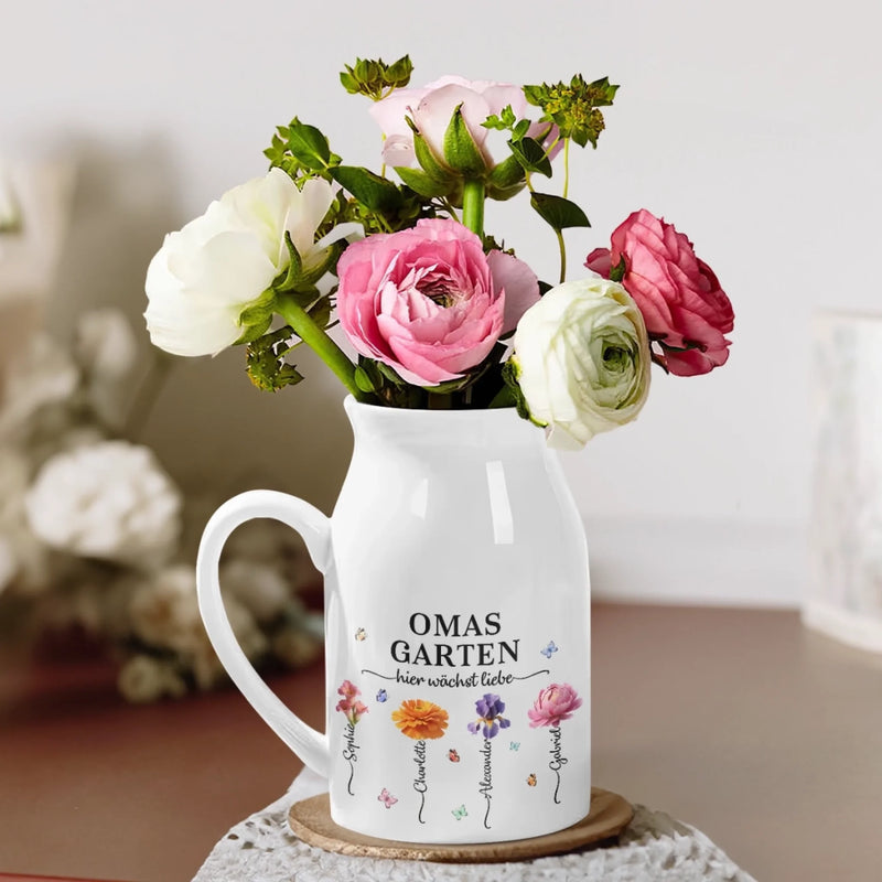 Personalisierte Blumenvase – Geschenk für Mama, Oma – Liebe wächst am besten in Omas Garten