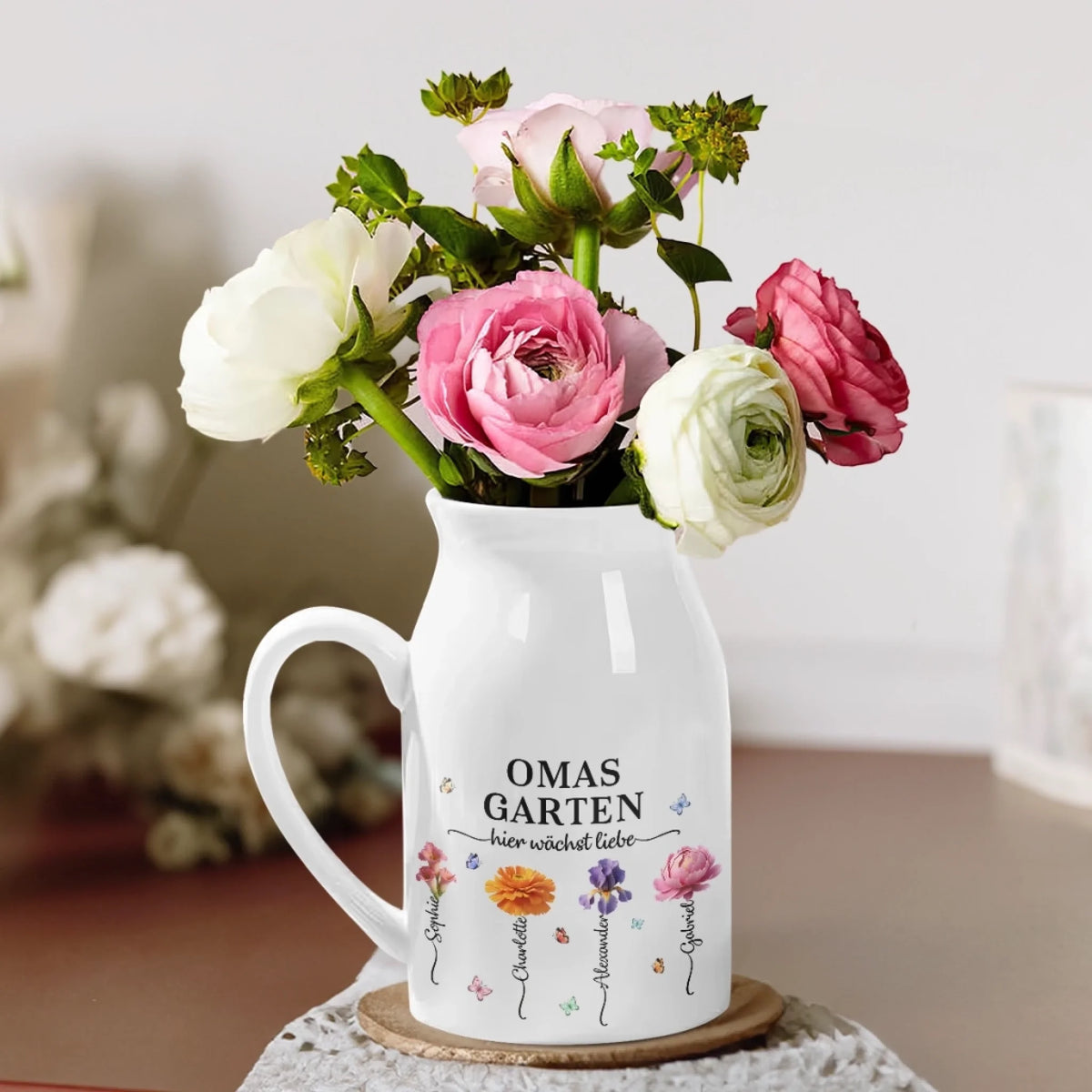 Personalisierte Blumenvase – Geschenk für Mama, Oma – Liebe wächst am besten in Omas Garten