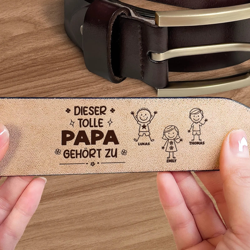 Personalisierter, gravierter Ledergürtel – Geschenk für Papa, Opa – starke Wurzeln, starker Papa, starke Liebe