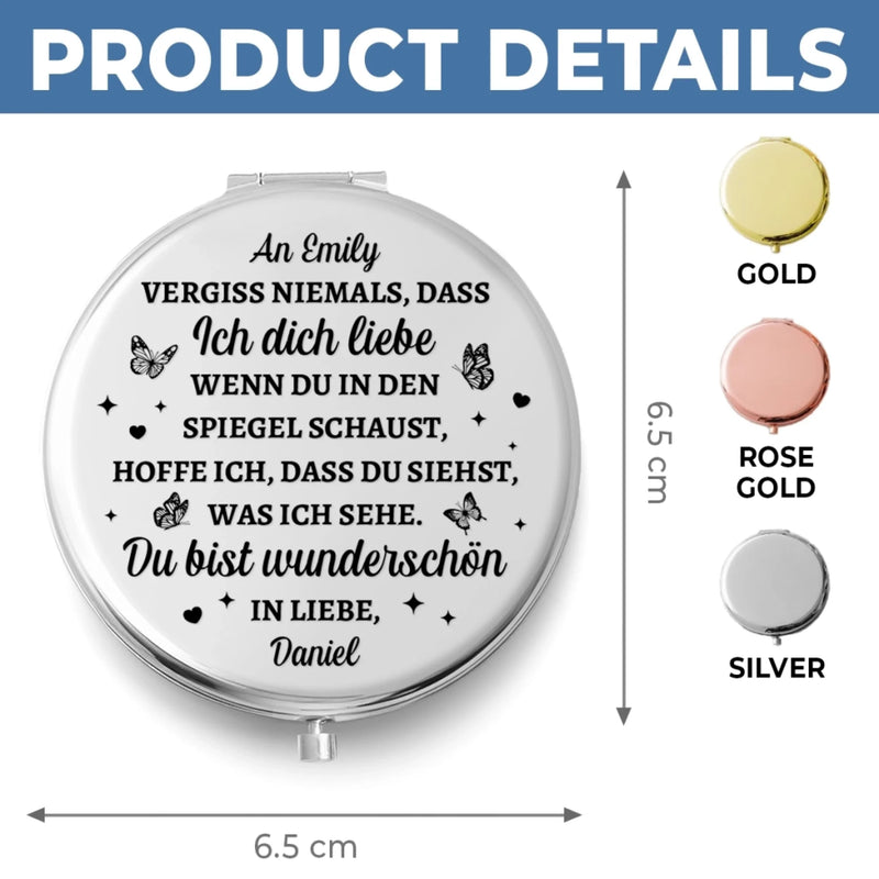 Personalisierter Taschenspiegel – Personalisierte Hochzeitsgeschenke zum Jahrestag für Ehemann und Ehefrau, Ihn und Sie – Vergiss Niemals, Dass