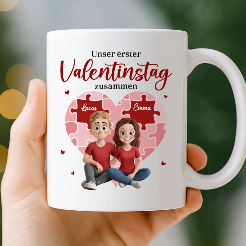 Benutzerdefinierte Tasse – Personalisierte Hochzeitsgeschenke zum Jahrestag für Ehemann und Ehefrau, Ihn und Sie – Unser erster Valentinstag zusammen