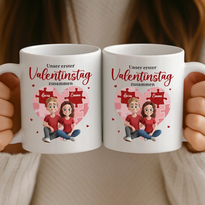 Benutzerdefinierte Tasse – Personalisierte Hochzeitsgeschenke zum Jahrestag für Ehemann und Ehefrau, Ihn und Sie – Unser erster Valentinstag zusammen
