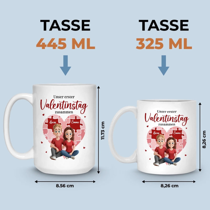 Benutzerdefinierte Tasse – Personalisierte Hochzeitsgeschenke zum Jahrestag für Ehemann und Ehefrau, Ihn und Sie – Unser erster Valentinstag zusammen