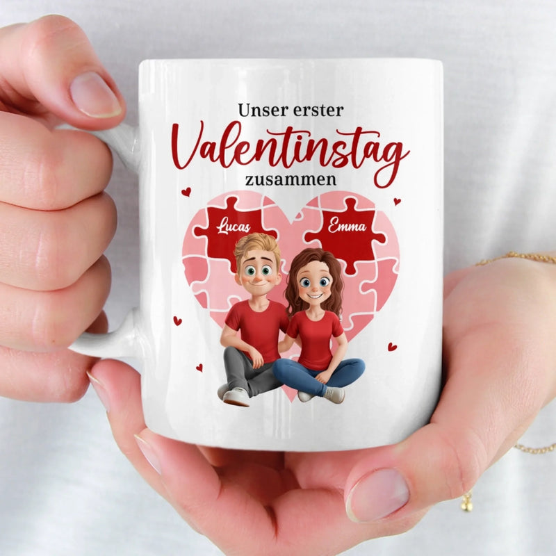 Benutzerdefinierte Tasse – Personalisierte Hochzeitsgeschenke zum Jahrestag für Ehemann und Ehefrau, Ihn und Sie – Unser erster Valentinstag zusammen
