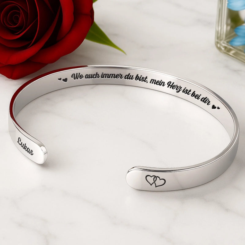 Edelstahlarmband Mit Individueller Gravur – Personalisierte Hochzeitsgeschenke zum Jahrestag für Ehemann und Ehefrau, Ihn und Sie – Wo Auch Immer Du Bist, Mein Herz Ist Bei Dir