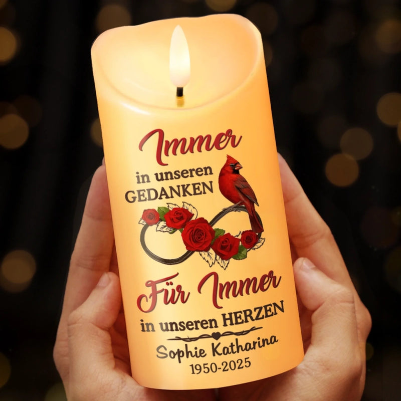 Personalisierte LED-Kerze – Gedenken an Verstorbene | Erinnerung an Mama, Papa – Für immer in meinem Herzen