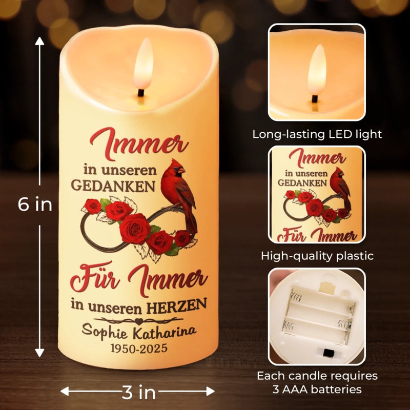 Personalisierte LED-Kerze – Gedenken an Verstorbene | Erinnerung an Mama, Papa – Für immer in meinem Herzen