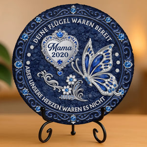 Personalisierter runder Stein mit Ständern – Gedenken an Verstorbene | Erinnerung an Mama, Papa – Unsere Herzen waren es nicht